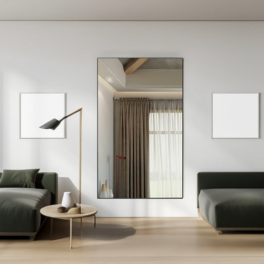 Modern Oversized Mirror | 60”x36” Square with Sleek Aluminum Frame | Vertical or Horizontal Mount